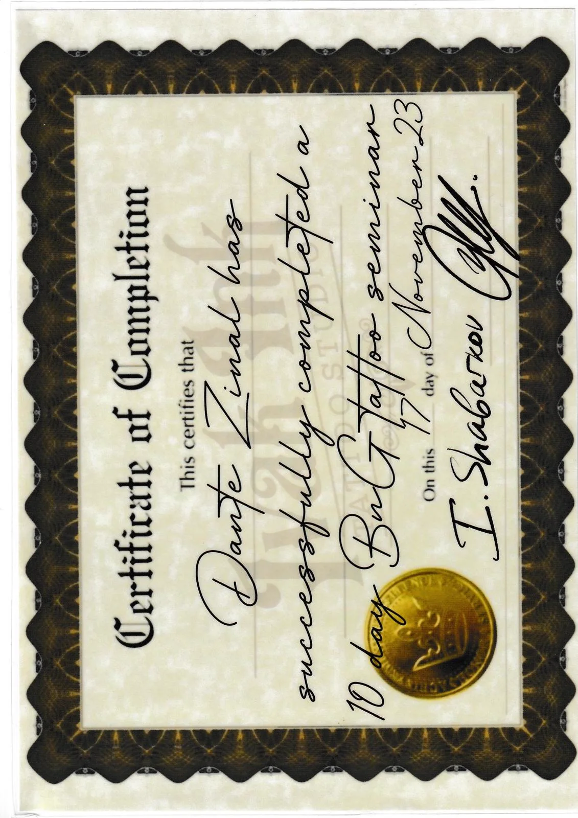 Certificaat — Dante Ink