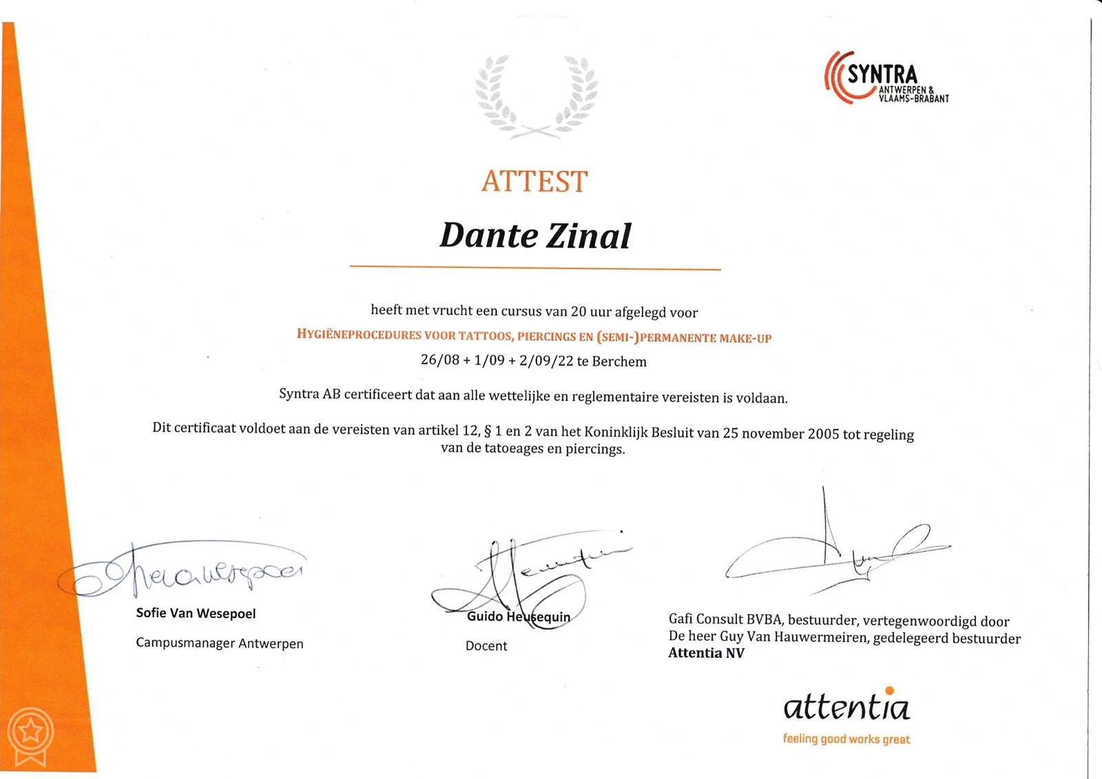 Certificaat — Dante Ink